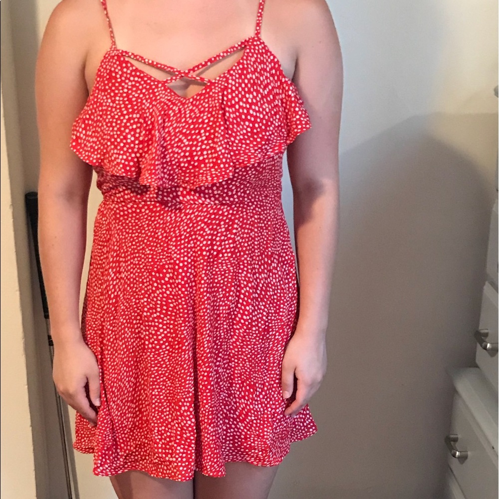 BRAND NEW, Macy’s junior’s red dress w/ polka dots